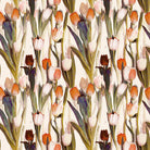 Tulips Linen Curtain Fabric in Orange with Floral Pattern and Textured Finish