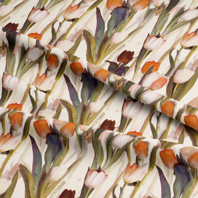Bright and Vibrant Orange Tulips Linen Curtain Fabric for Home Decor