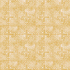 Close up of Udaipur Linen Curtain Fabric in Ochre color hanging on a window