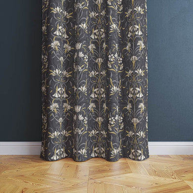 Vanessa Cotton Curtain Fabric - Charcoal being used to create elegant drapery