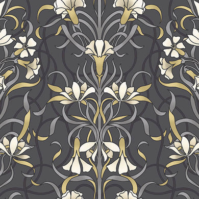 Vanessa Cotton Curtain Fabric - Charcoal in a modern living room setting