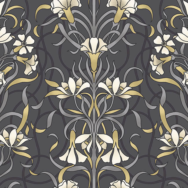 Vanessa Cotton Curtain Fabric - Charcoal in a modern living room setting