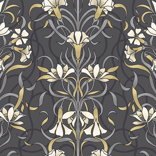 Vanessa Cotton Curtain Fabric - Charcoal in a modern living room setting