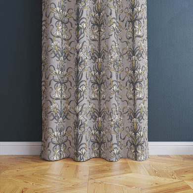  Grey Vanessa Cotton Curtain Fabric Draped in a Contemporary Living Room Setting 