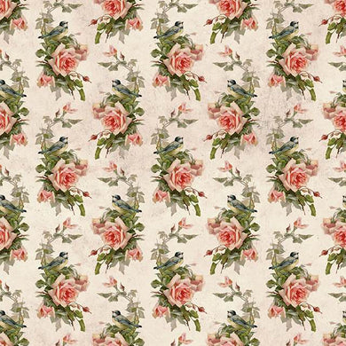 Vintage Rose Cotton Curtain Fabric in Pink, perfect for adding a touch of elegance to your home decor