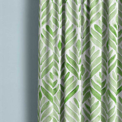 Watercolour Leaves Cotton Curtain Fabric - Green