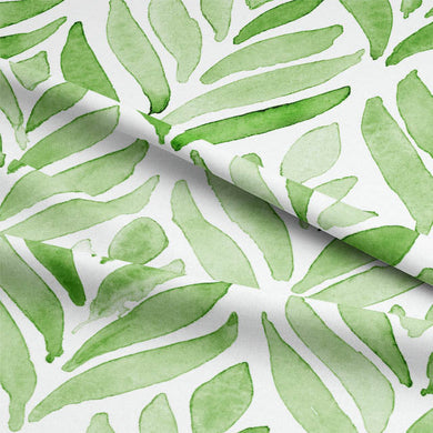 Watercolour Leaves Cotton Curtain Fabric - Green