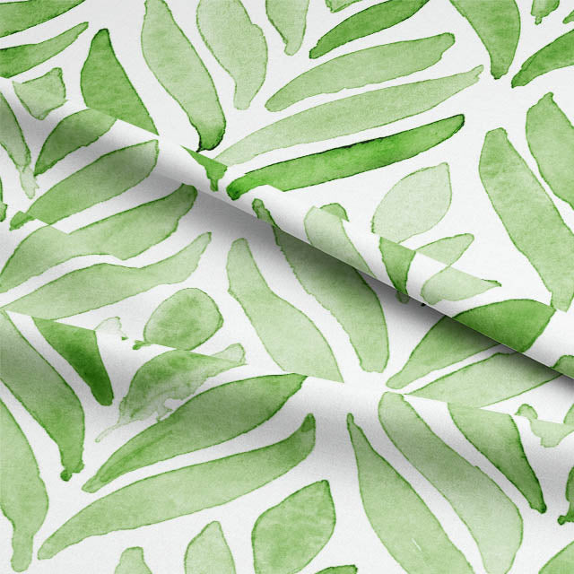 Watercolour Leaves Cotton Curtain Fabric - Green