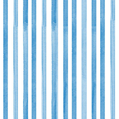Watercolour Stripe Cotton Curtain Fabric in Aegean Blue and White