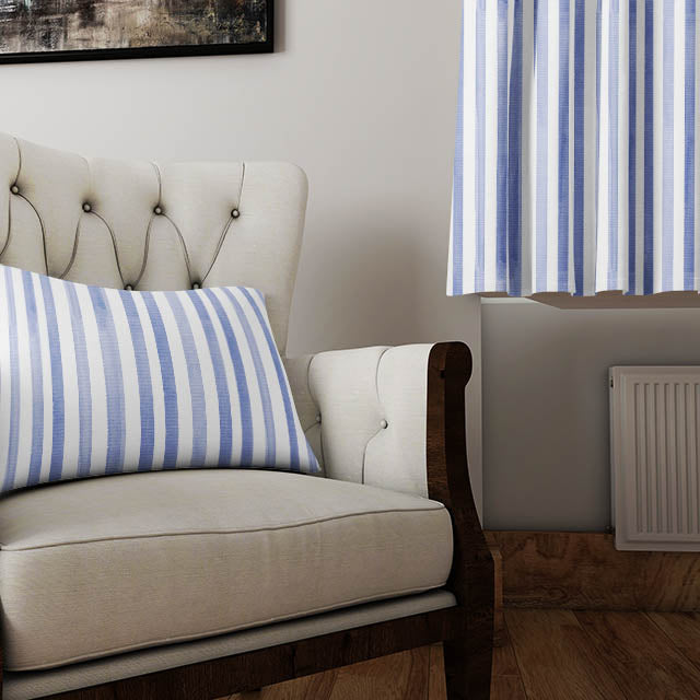 Blue Watercolour Stripe Cotton Curtain Fabric with a modern and stylish design