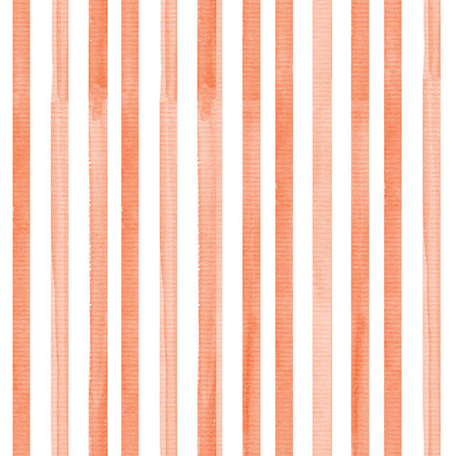 Watercolour stripe cotton curtain fabric in henna color hanging on window