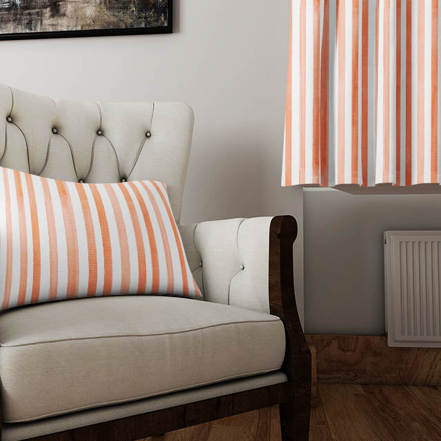 High quality watercolour stripe cotton curtain fabric in beautiful henna color palette