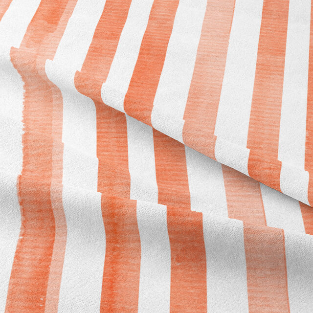 Elegant watercolour stripe cotton curtain fabric in warm henna shade