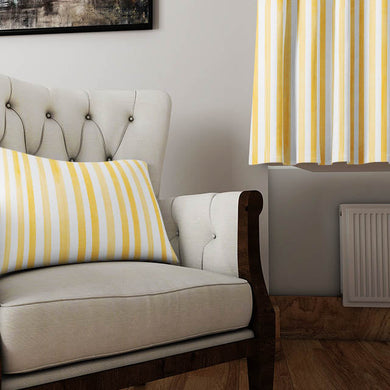 Soft and Durable Watercolour Stripe Cotton Curtain Fabric in Ochre for Interior Design