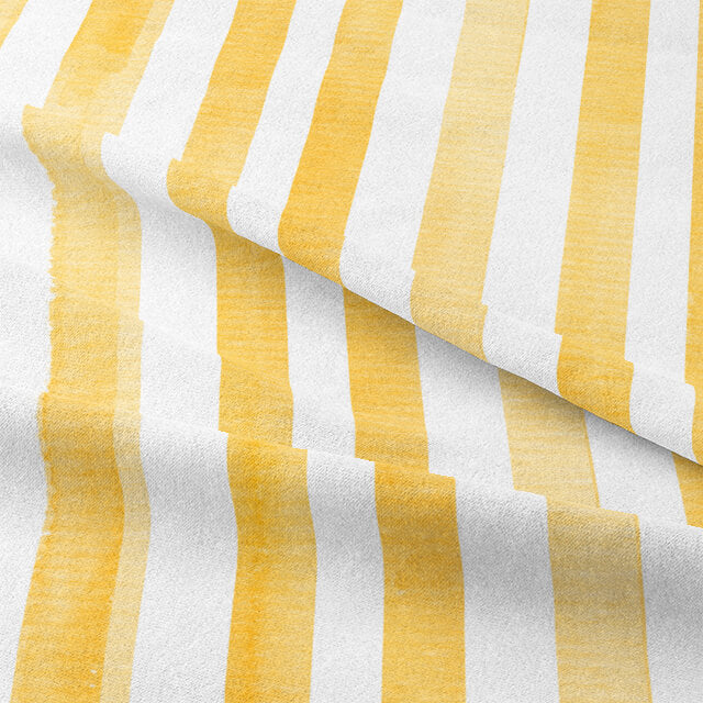 Beautiful Watercolour Stripe Cotton Curtain Fabric in Ochre for Home Decor
