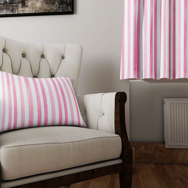 Beautiful watercolour striped cotton fabric in pink for window treatments