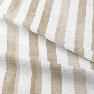 Elegant and textured watercolour striped cotton fabric in taupe for curtains