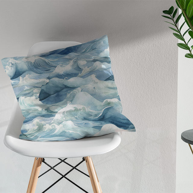 Designer showcasing the versatility of Waves Cotton Curtain Fabric - Blue in creating a stylish and modern window treatment