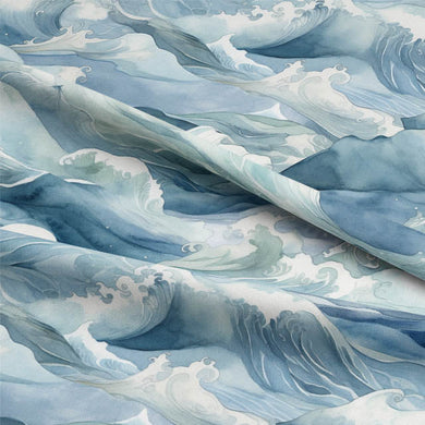 Close-up of Waves Cotton Curtain Fabric - Blue showcasing the beautiful blue color and natural cotton fibers