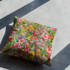 Wisley Cotton Curtain Fabric - Summer swatch displayed against a window, showcasing its light-filtering properties