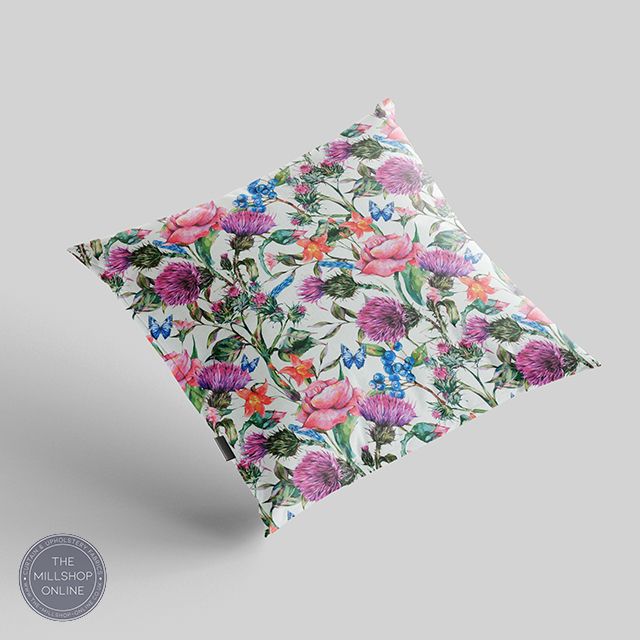 Butterflies & Thistles Heather -  Mauve Floral Fabric for roman blinds