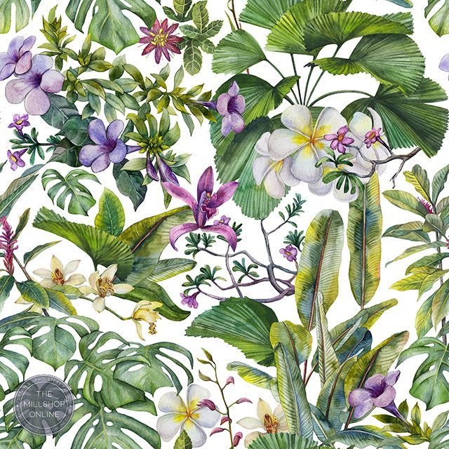 Chamaerops Linen Ivory - Ivory Exotic design curtain fabric for sale
