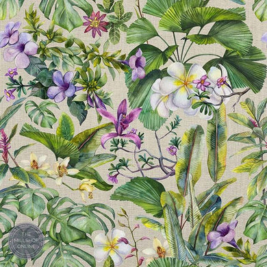 Chamaerops Linen Natural - Natural Tropical Floral Design curtain fabric