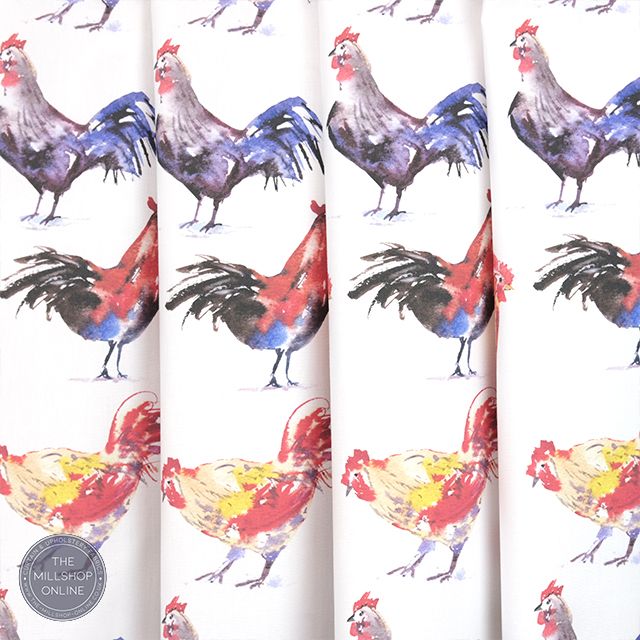 Watercolour Chickens Vibrant Orange Roman Blind Fabrc