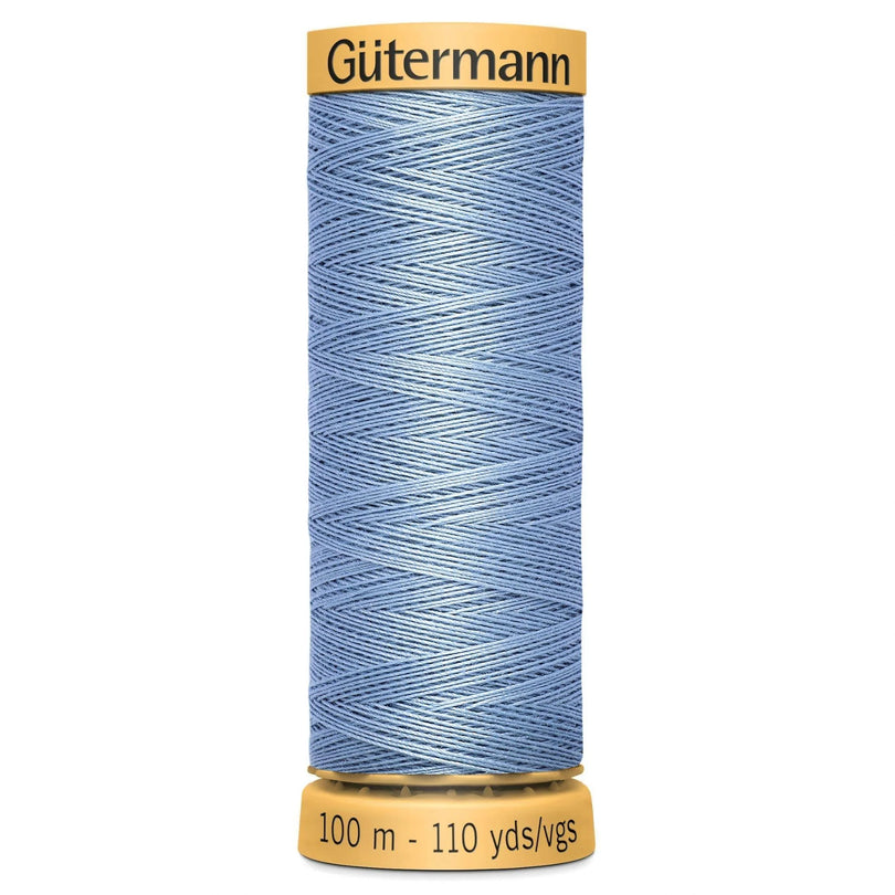 High-quality Gutermann Natural Cotton Thread in 100 meters spool, light blue color