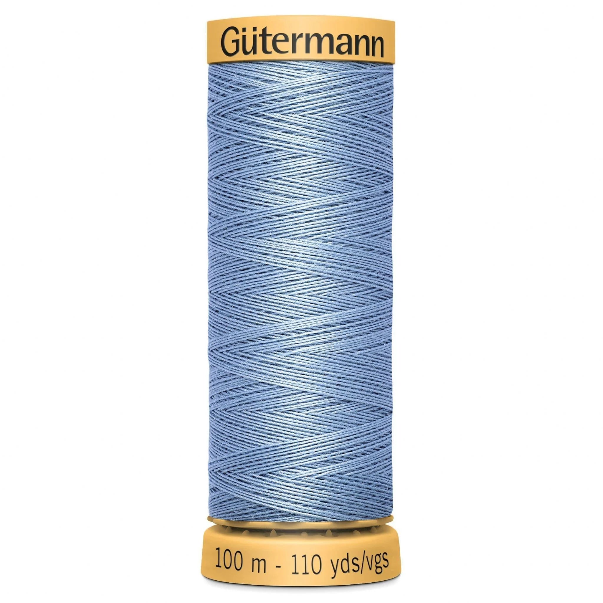 High-quality Gutermann Natural Cotton Thread in 100 meters spool, light blue color
