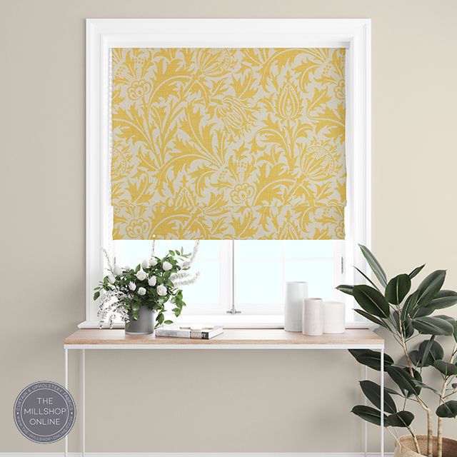 Fouet Mimosa - Vibrant yellow floral fabric for upholstery uk