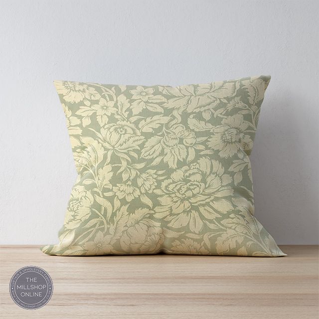 Joelle Sage Green - Soft Green cream floral fabric for curtains