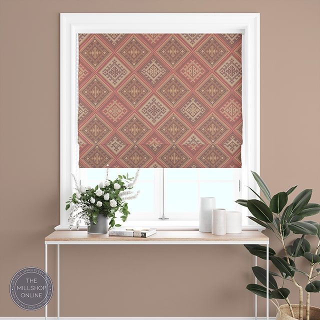 Kilim Brick - Brick red tessalating diamond patterned fabric for roman blinds