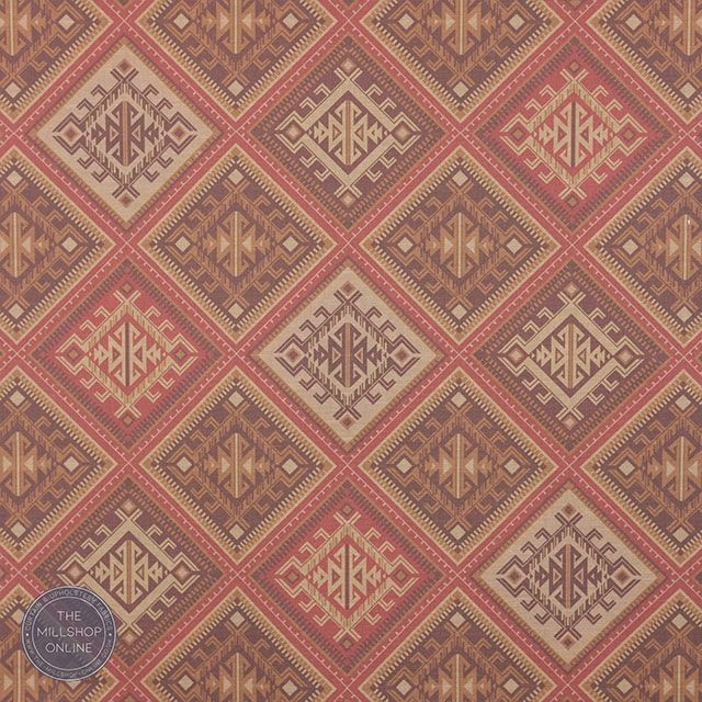 Kilim Brick - Brick red Persian Kilim design curtain fabric for sale uk