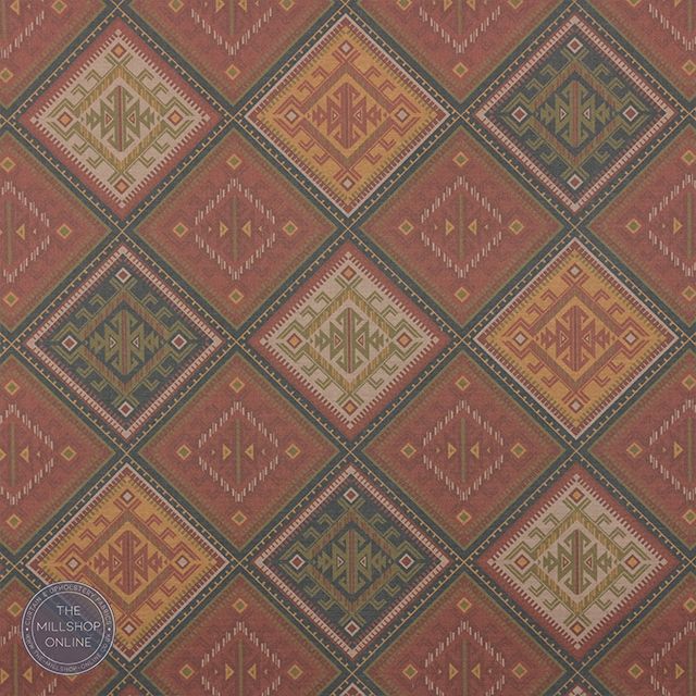 Kilim Russet - Russet diamond design curtain fabric for sale uk