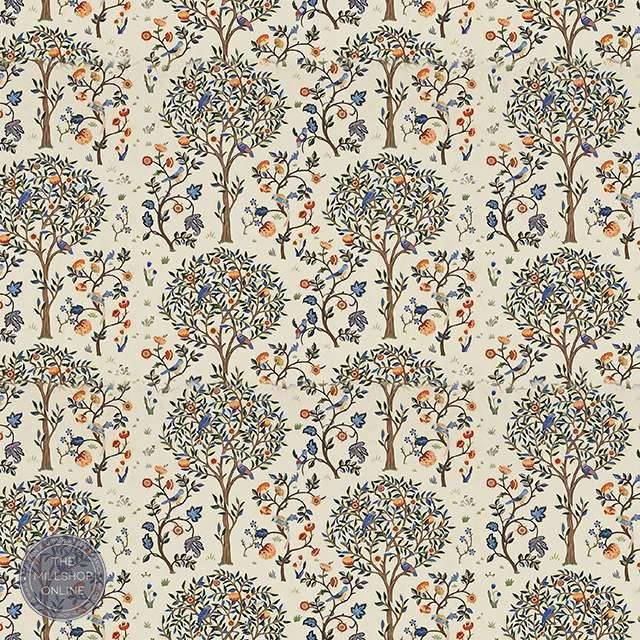 Life Tree Linen - Linen coloured bird and tree design curtain fabric for sale
