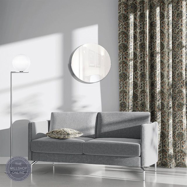 Life Tree Linen - Linen leaves and trees design fabric for curtains uk