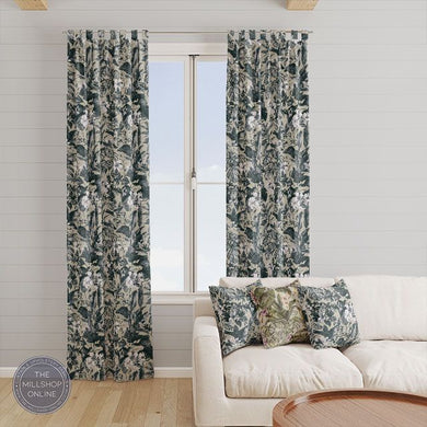 Monstera Linen Noir - Black Orchid design fabric for roman blinds uk