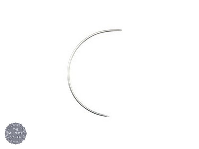 A close-up image of a Pair of 2 curved needles for sewing and crafting, with a durable stainless steel construction and a sleek, ergonomic design suitable for various needlework projects
