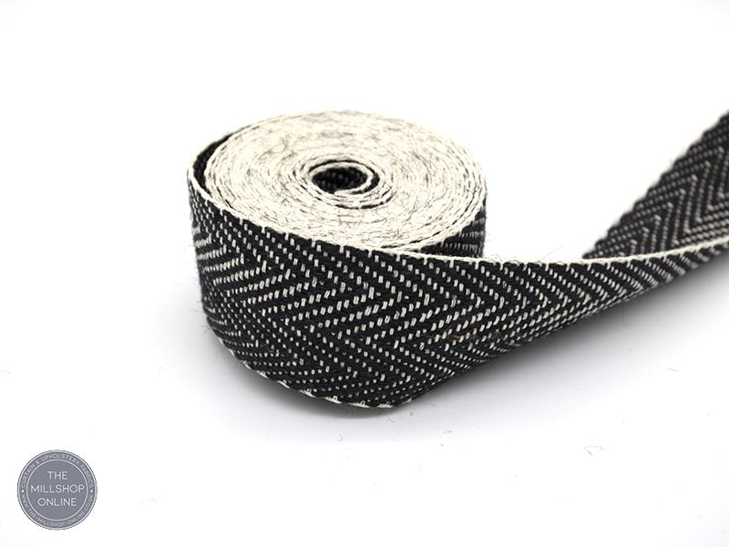 Herringbone Webbing Black White - Black and white herringbone upholstery webbing