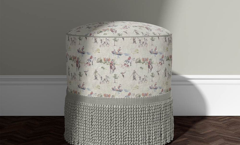 Traditional upholstery fabric swatches in vintage and floral patterns