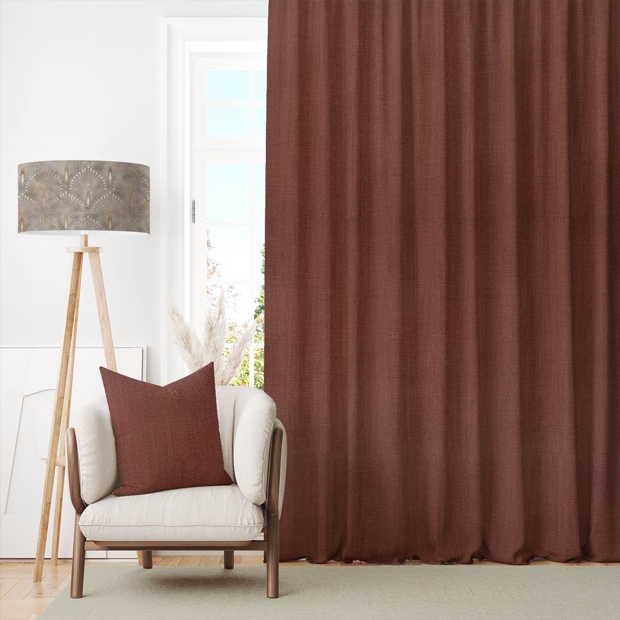 Brown curtain fabrics in warm neutral tones, ideal for cosy, grounded interiors.