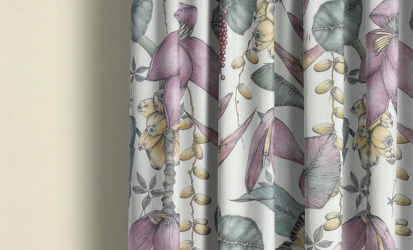 Ivory floral patterned made to measure curtain fabric with soft pastel accents