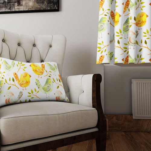 Gold curtain fabric with patterned bird design – luxury fabric for curtains and blinds
