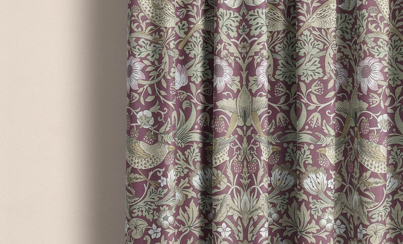 William Morris style Roman blind fabric with vintage floral and bird pattern
