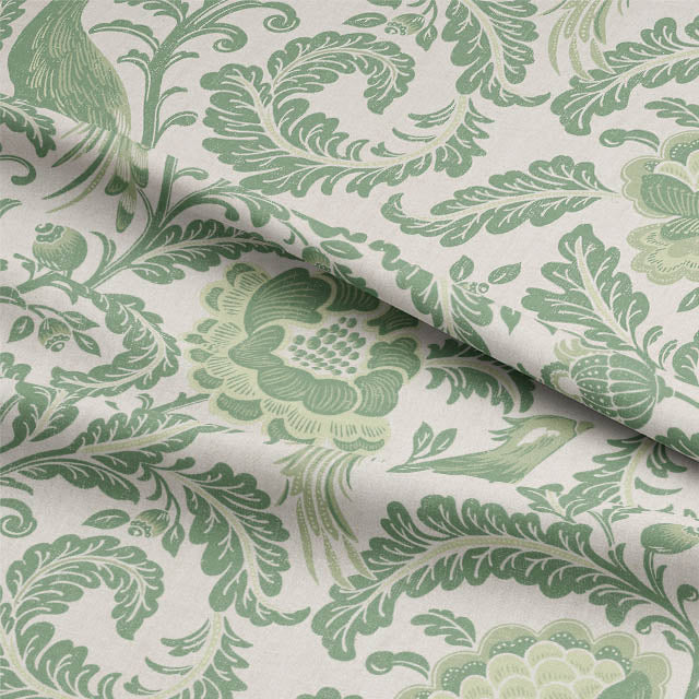 Acanthus Linen Curtain Fabric - Green