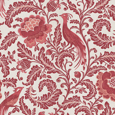 Acanthus Linen Curtain Fabric - Red