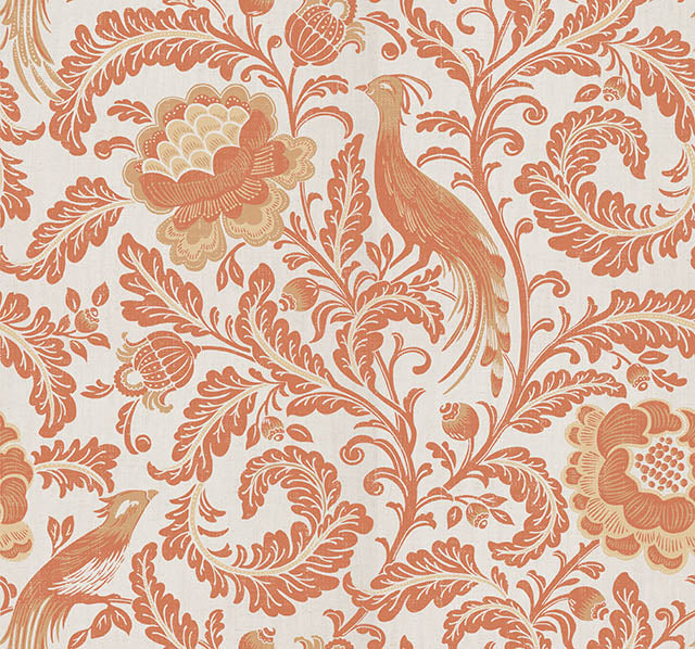 Acanthus Linen Curtain Fabric - Tangerine