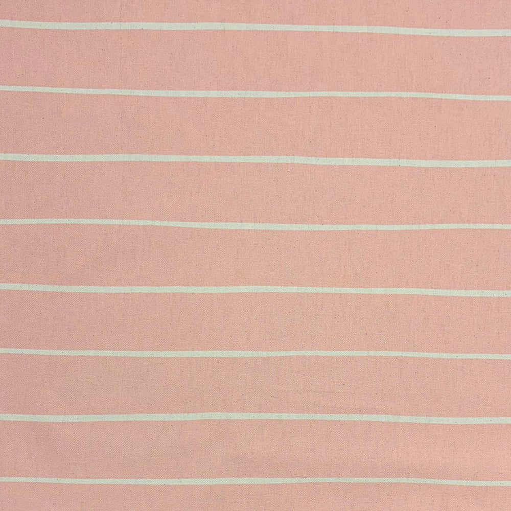 Blush striped curtain fabric with a soft pink hue and elegant horizontal lines.