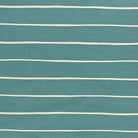 Teal striped curtain fabric with deep blue-green tones and refined white stripes